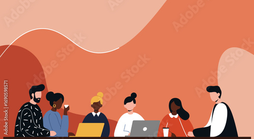 Diverse team collaborating in a modern office, engaging in a productive meeting or creative brainstorming session. Represents teamwork and professional discussion.