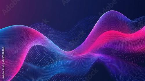 Dynamic neon wave flow with glowing particles in futuristic digital abstract background