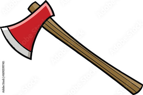 Vector art of axe a red head wooden handle, a tool for cutting wood