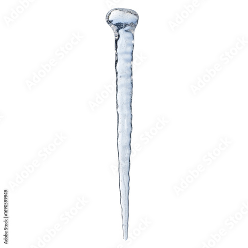 Single sharp clear winter icicle isolated