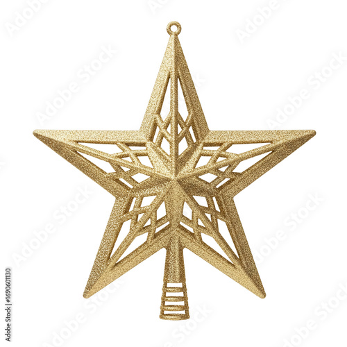Fotografie Ornate gold glitter christmas tree topper star