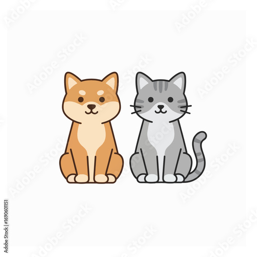 Clean vector flat icon illustration of cat and dog pets in minimal style, designed for animal care graphics, web projects, veterinary services, shelters, and pet shop branding