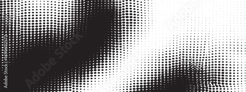 Halftone dot pattern creating textured graphic effect in black and white composition for design projects