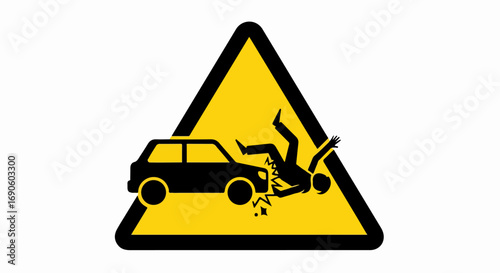 Car accident warning sign with pedestrian impact.