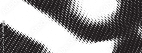 Black and white halftone pattern with diagonal lines and abstract shapes creating retro vintage effect