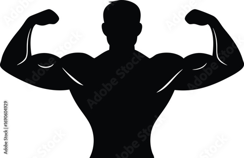 Muscular man silhouette flexing biceps strong bodybuilder