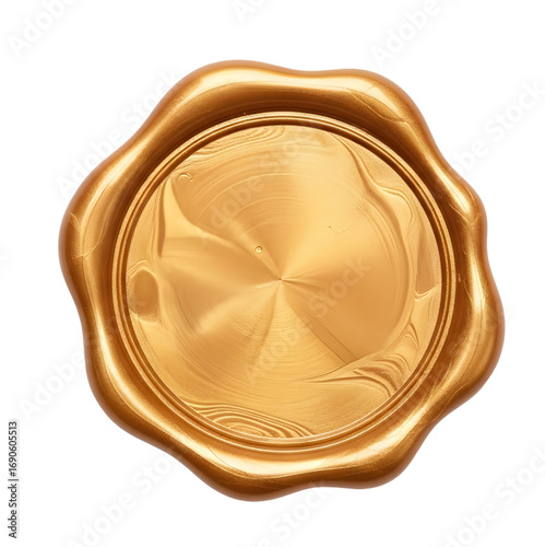 gold wax seal isolated on white, blank gold wax seal
