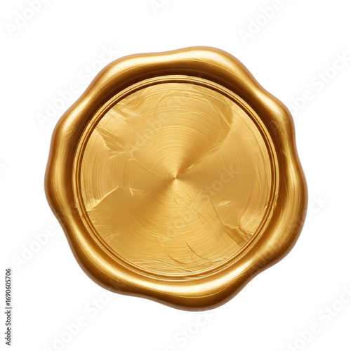 gold wax seal isolated on white, blank gold wax seal