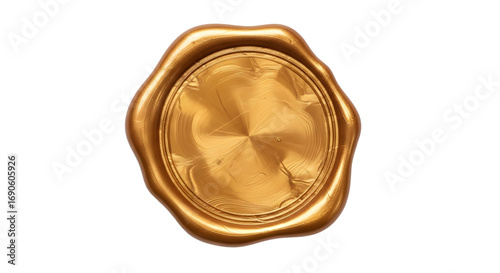 gold wax seal isolated on white, blank gold wax seal
