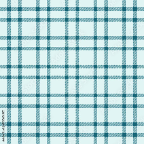 Classic plaid pattern with teal and light blue. Seamless, versatile for backgrounds, textiles,  designs. Represents order, tradition, and simplicity.