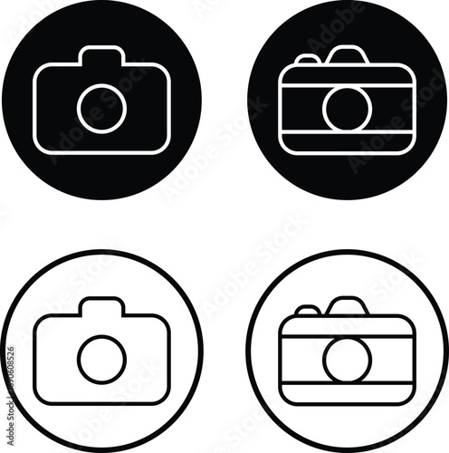 Camera icon set collection group in black flat and line style, photography device symbol pack, photo capture shoot equipment bundle, isolated on transparent background, vector illustration
