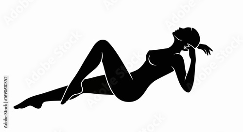 Silhouette of a woman lying down, looking up, relaxed pose.