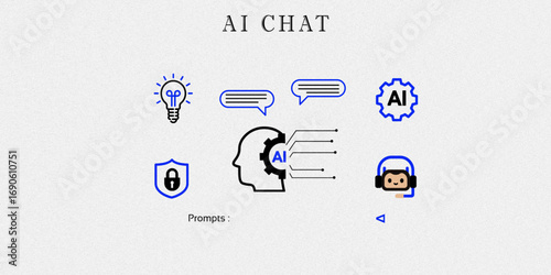 artificial intelligence Al technology for enhanced work and data analysis icons on white background.