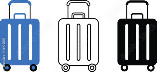 baggage icons set. vector illustration Baggage Icon, Valise, Luggage, travel bag, suitcase symbols. Vector icons, Travel luggage, Briefcase, Black and white lcon, symbol, isolated,
 