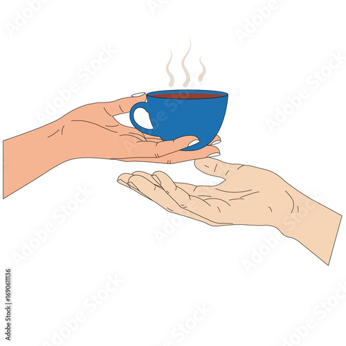 A hand passing a hot cup of coffee