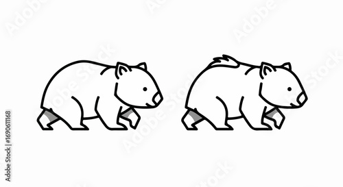 Minimalist Wombat Line Art Icon Set Illustration.