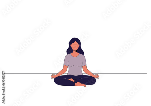 Woman in Lotus Position Meditating for Relaxation and Mindfulness