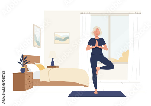 Woman in Tree Pose: Serene Yoga Practice at Home