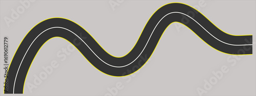 Top view winding road. Wavy highway lane or curved race track Highway or roadway background. Vector illustration.  