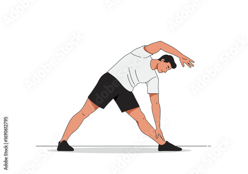Man Stretching in Triangle Pose, Fitness Illustration