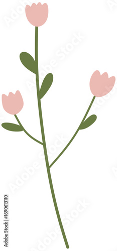 Branch with pink flower buds in flat vector style. Suitable for spring design, floral pattern, garden theme, and cute decoration.