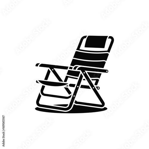 Simple black and white illustration of a foldable lounge chair