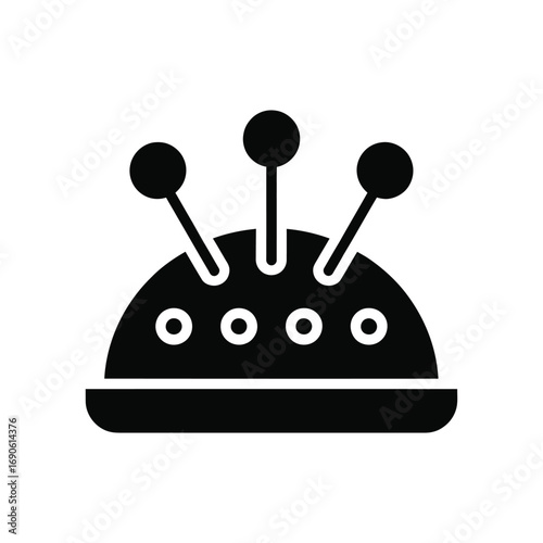 Black silhouette of a pincushion with pins