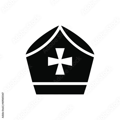Black and white icon of a bishop s mitre with a cross