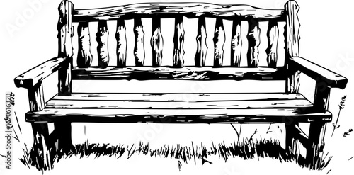 Rustic wooden bench outdoor park digital natural setting front view tranquil atmosphere for relaxation
