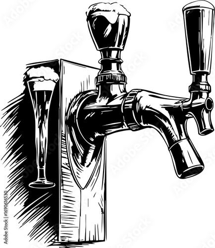 Craft beer tap action brewery industrial setting close-up view brewing artistry