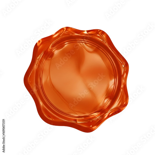 Orange wax seal isolated on white, blank Orange wax seal