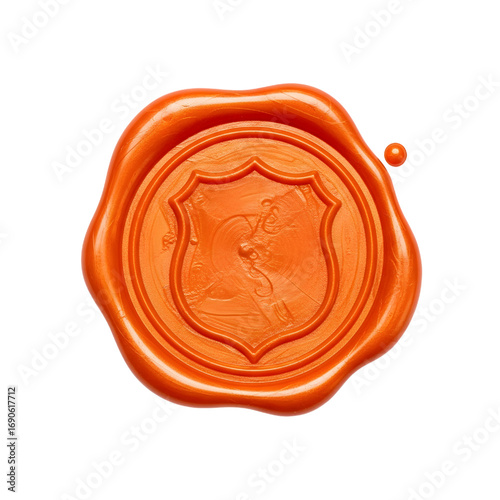 Orange wax seal isolated on white, blank Orange wax seal