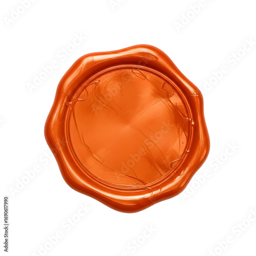 Orange wax seal isolated on white, blank Orange wax seal