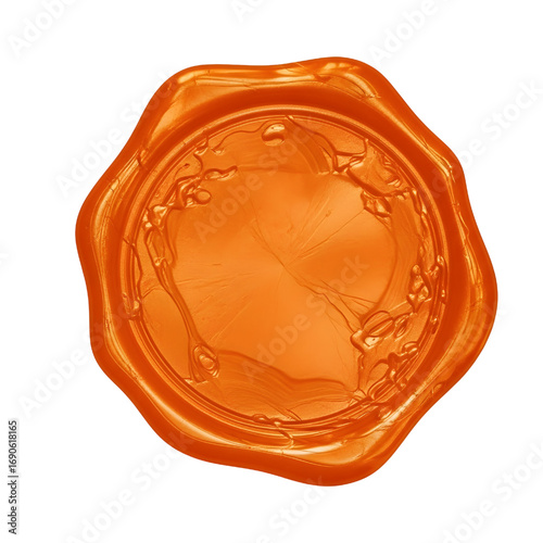 Orange wax seal isolated on white, blank Orange wax seal