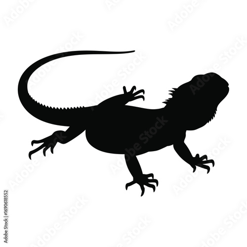 Black silhouette of a bearded dragon lizard on a white background