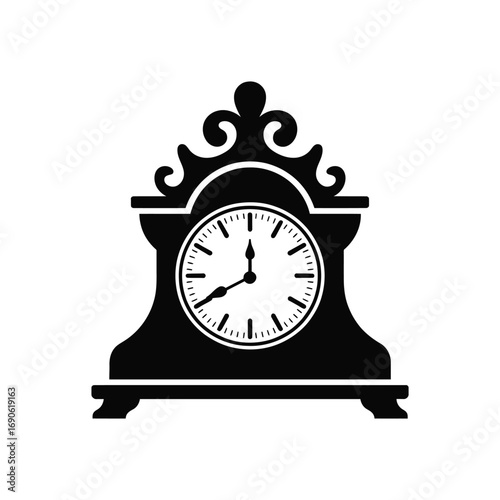 Vintage mantel clock silhouette with ornate detailing
