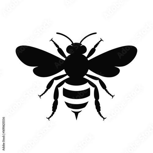 Black silhouette of a honey bee with detailed wings and stripes