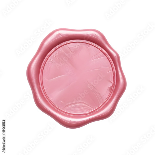 Pink wax seal isolated on white, blank Pink wax seal