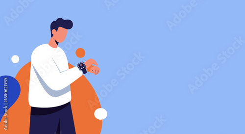 Man checking his smartwatch for health data or notifications. Represents modern technology, connectivity, fitness, and an active lifestyle.