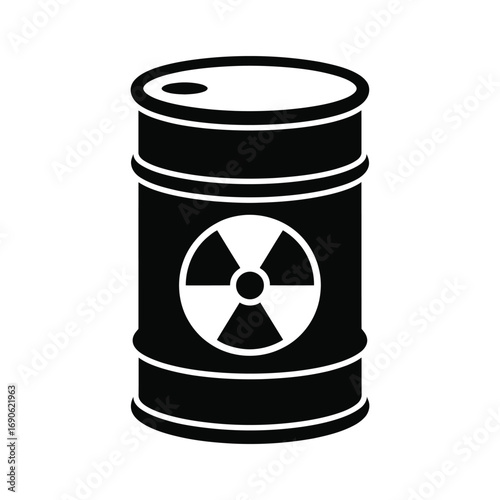 Black and white icon of a radioactive waste barrel