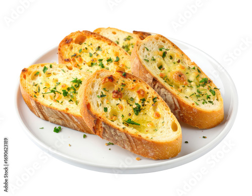Toasted garlic bread slices on a plate