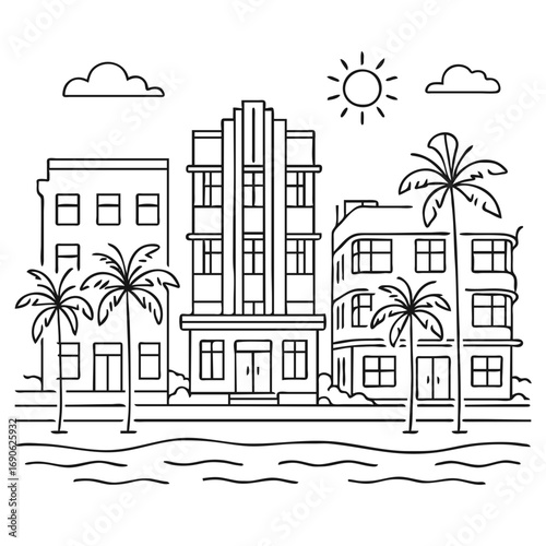 Art deco hotel in the city close to a sea