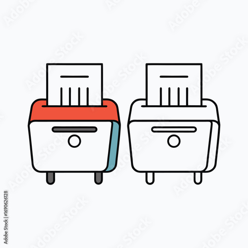 Vector art of two paper shredders, one red and one gray