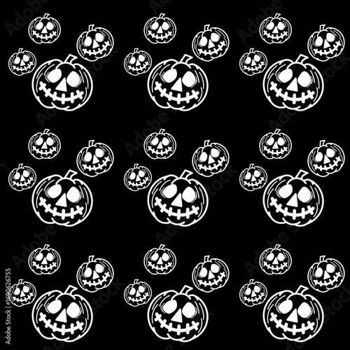 Seamless pattern featuring white Halloween Jack-o'-lantern