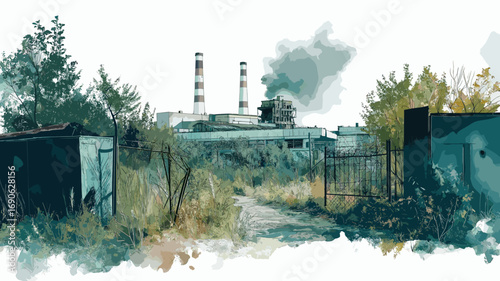Chernobyl Exclusion Zone. Chernobyl Exclusion Zone watercolor vector illustration