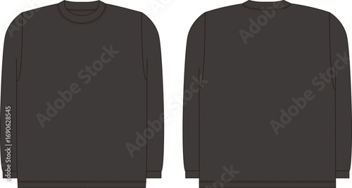 アパレル製品、長袖Tシャツの絵型（平面図）黒色
Apparel products, long-sleeved T-shirt design (top view) black