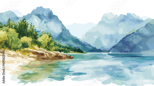 Theth National Park. Theth National Park watercolor vector illustration