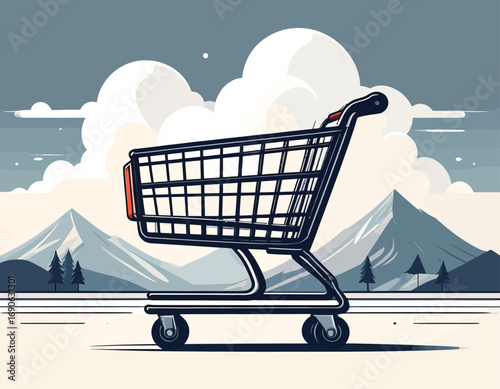 Shopping Cart in Nature - A Minimalist Illustration.