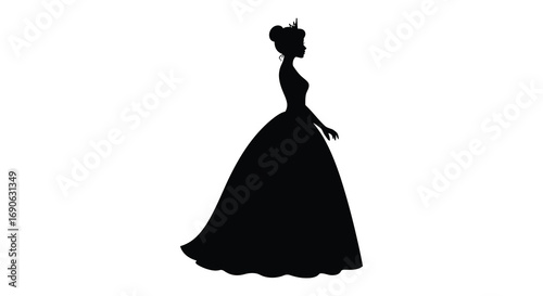 elegant silhouette of princess in flowing gown with crown