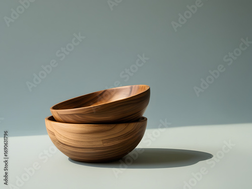 stack of wooden bowls, studio style closeup of two bowls
